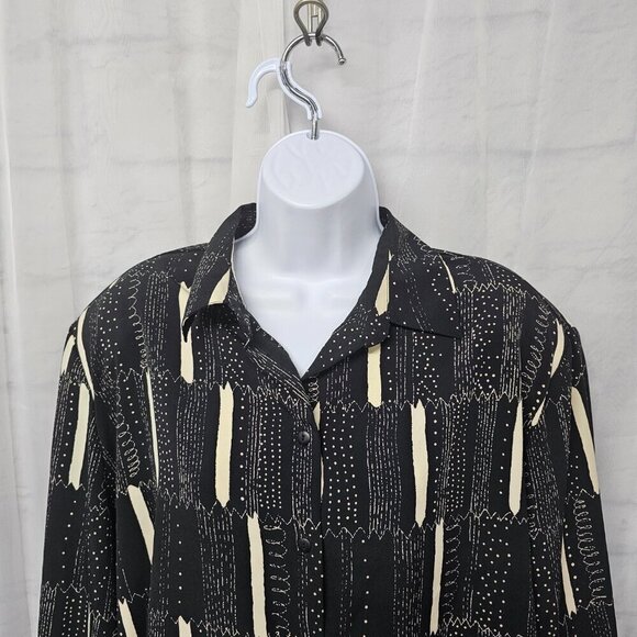 Alia Blouse Black Cream Button Down Polka Dot Patchwork Office 20WP Deadstock - Picture 2 of 14